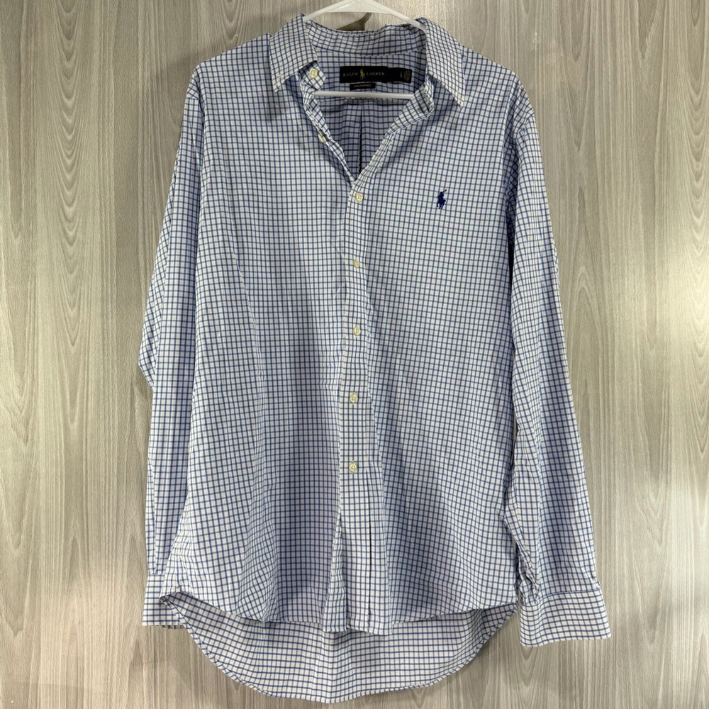 Ralph Lauren Shirt Mens Large Blue‎ Plaid Pony Checkered Button Up Long Sleeve